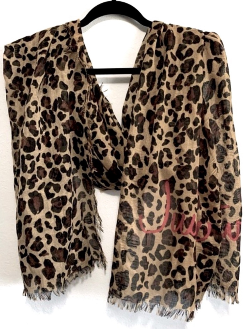 Juicy Couture Leopard Print Frayed Edge Scarf